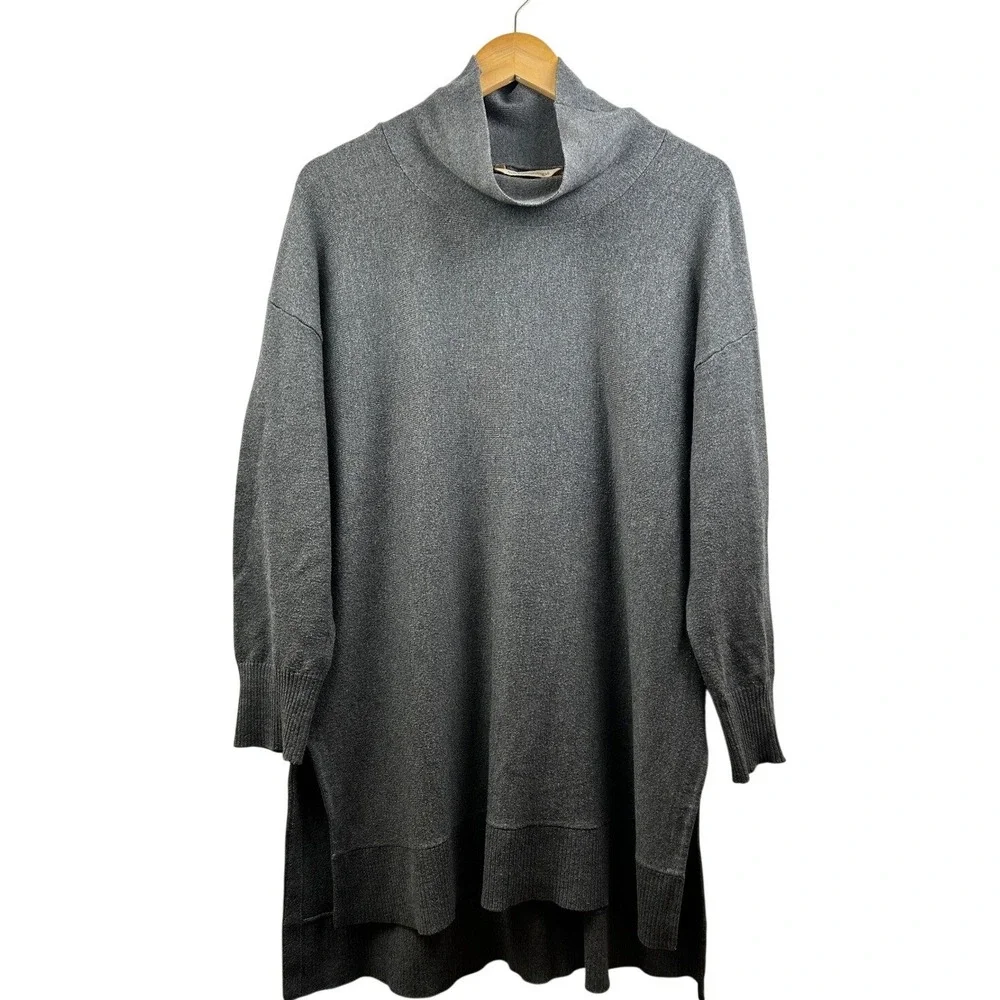 Soft Surroundings Sweater Tunic Women L Gray Cowl Neck Wool Cashmere Blend Cozy‎